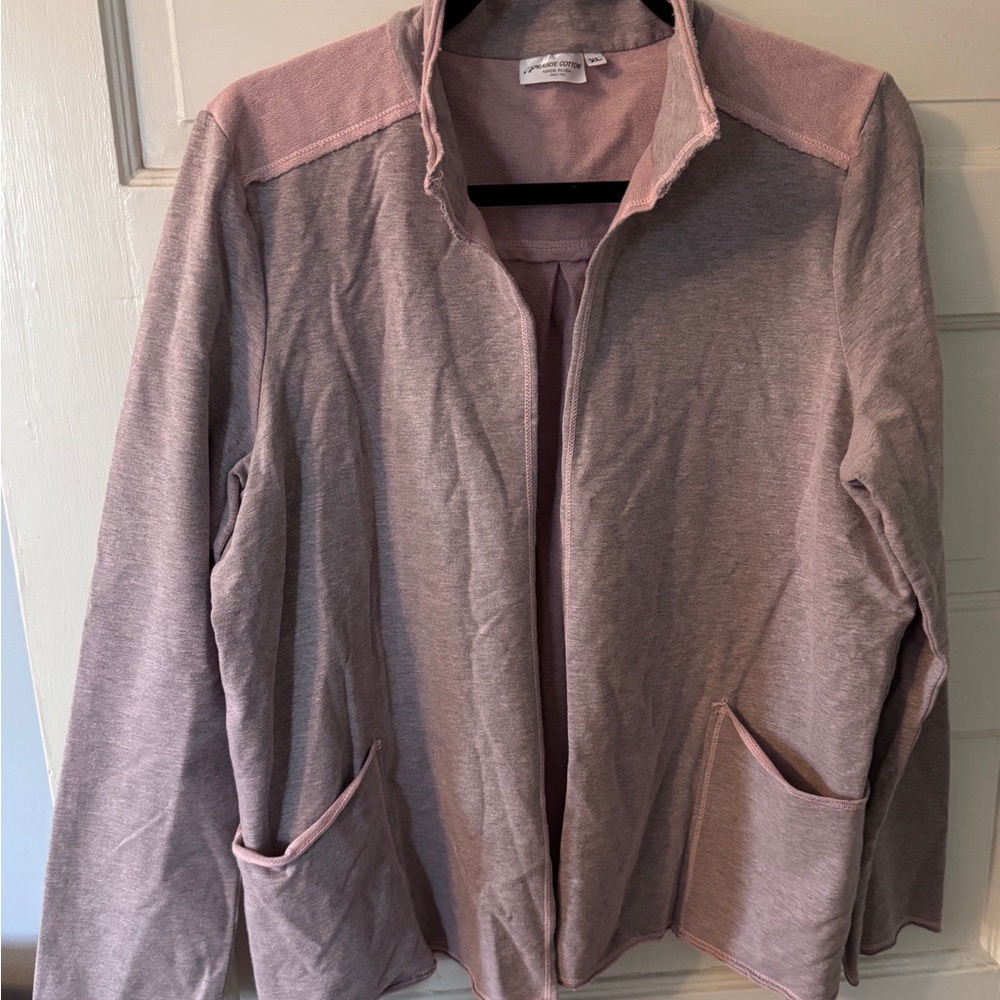 Prairie Cotton Heathered Terry Stretch Jacket in Pink Heather Mint Condition XL